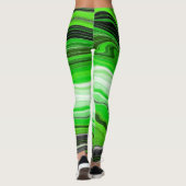 Grüne und schwarze Marmor wie gestreifte Fluid Art Leggings (Rückseite)