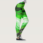 Grüne und schwarze Marmor wie gestreifte Fluid Art Leggings (Rechts)