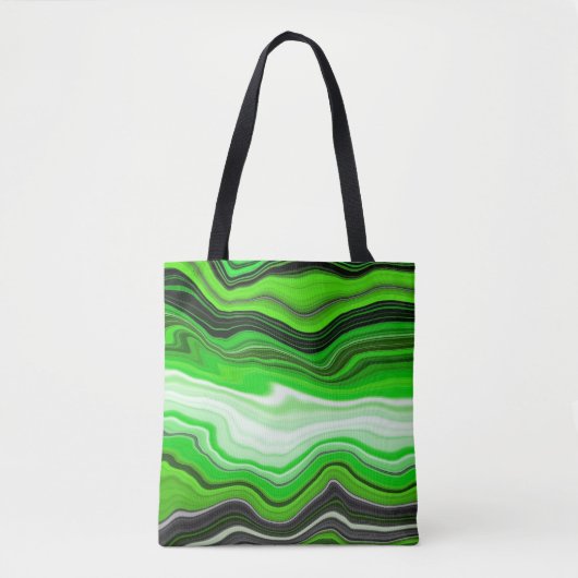 Grüne und schwarze Marmor wie gestreifte Fluid Art Tasche (Vorderseite)