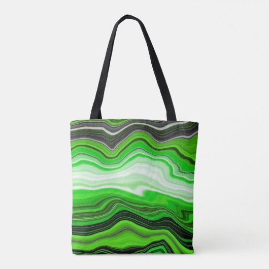 Grüne und schwarze Marmor wie gestreifte Fluid Art Tasche (Rückseite)