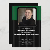 Grüne und Schwarze Streifen Einladung zur Geburtst (Vorne/Hinten)