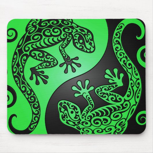 Grüne und schwarze Yin Yang Geckos Mousepad (Vorne)