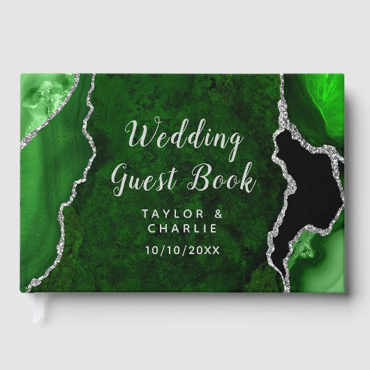 Grüne und silberne Achat-Marmor-Hochzeit Gästebuch (Vorderseite)