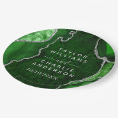 Grüne und silberne Achat-Marmor-Hochzeit Pappteller (Schrägansicht)