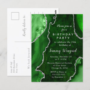 Grüne und Silberne Agate Marble Geburtstagspartei Postkarte