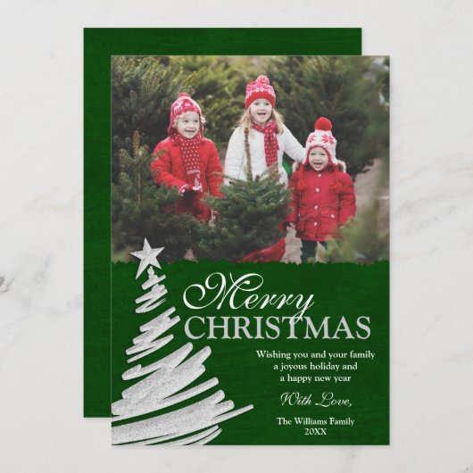 Grüne und silberne feiertagskarte (Vorne/Hinten)