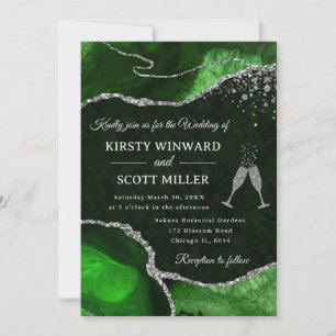 Grüne und silberne Glitter-Achat-Hochzeit Einladung