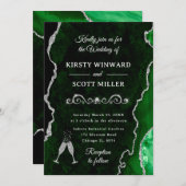 Grüne und Silberne Glitzer Agate & Marble Wedding Einladung (Vorne/Hinten)