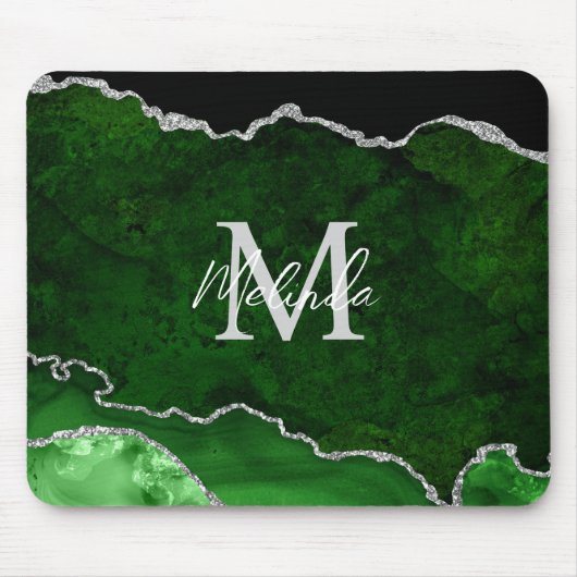 Grüne und silberne Marmor-Achat Mousepad (Vorne)