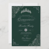 Grüne und silberne Rose Elegantes Quinceañera Einladung (Vorderseite)