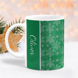 Grüne und silberne Schneeflocken Weihnachtstasse Kaffeetasse