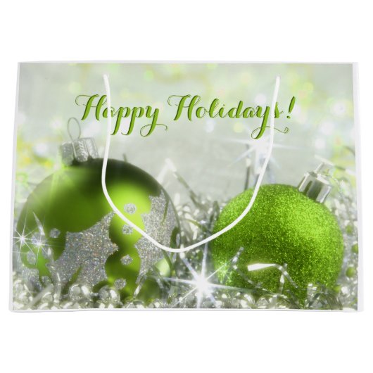 Grüne und silberne Weihnachtsgeschenk-Tasche Große Geschenktüte (Vorderseite)