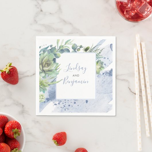 Grüne und Sukkulente Dusty Blue Elegant Serviette (Beispiel)