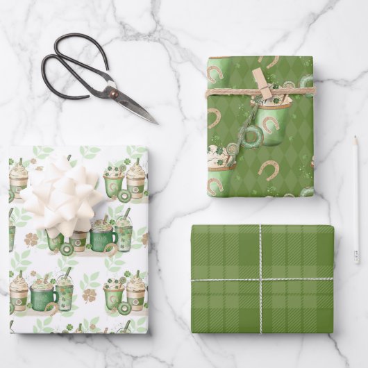 GRÜNE UND TAN IRISCHE GETRÄNKE UND SPENDE GESCHENKPAPIER SET (Vorderseite)