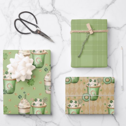 GRÜNE UND TAN IRISCHE GETRÄNKE UND SPENDE GESCHENKPAPIER SET (Vorderseite)