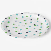 Grüne und türkisfarbene Confetti-Punkte der Marine Pappteller (Schrägansicht)