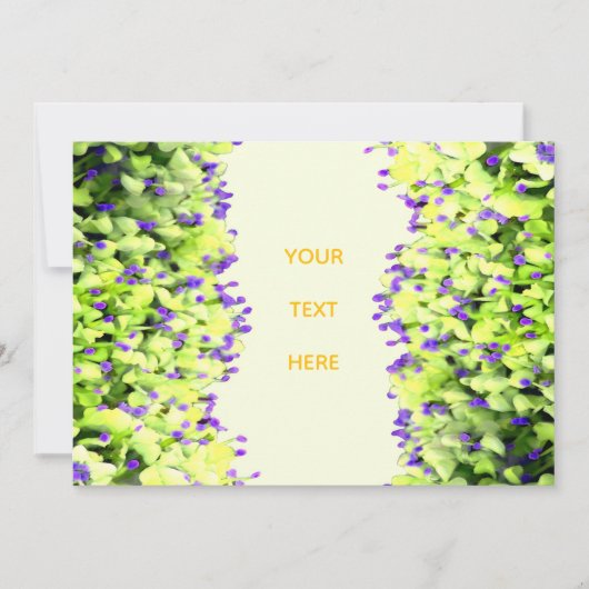 grüne und violette Blüten Einladung (Vorderseite)