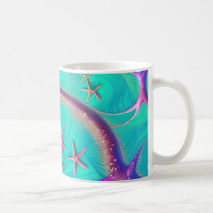 Grüne und violette Seesterne Strandlebend  Kaffeetasse