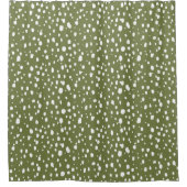 Grüne und weiße Abstrakte Olive Punkte Duschvorhang (Vorderseite)