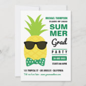 Grüne und weiße Ananas Sommer Grad Party Invita Einladung (Vorderseite)