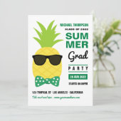 Grüne und weiße Ananas Sommer Grad Party Invita Einladung (Stehend Vorderseite)