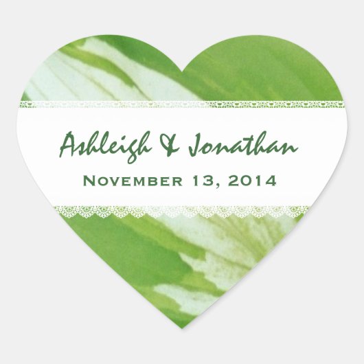 Grüne und weiße Blätter und Lace V04 Herz-Aufkleber (Vorderseite)