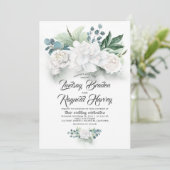 Grüne und weiße Blume Elegante Hochzeit von Peony Einladung (Stehend Vorderseite)