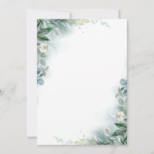 Grüne und weiße Blume Elegante Moderne Taufe Einladung (Rückseite)