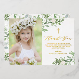 Grüne und weiße Blume Erste Heilige Kommunion Folien Feiertagskarte