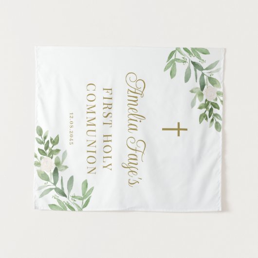 Grüne und weiße Blume Erste Kommunion Hintergrund Wandteppich (Vorderseite (Horizontal))