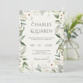 Grüne und weiße Blume Hochzeit Einladung (Stehend Vorderseite)