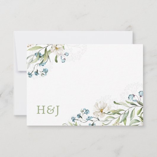 Grüne und weiße Blume Hochzeit RSVP Karte (Rückseite)