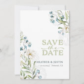 Grüne und weiße Blume Hochzeit Save The Date (Vorderseite)