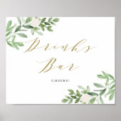 Grüne und weiße Blume Hochzeitsgetränke Bar Poster (Vorne)