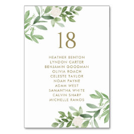 Grüne und weiße Blume - Hochzeitssitze Gold Tischnummer