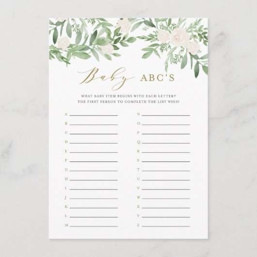 Grüne und weiße Blume Kinderdusche ABC Game Begleitkarte (Vorderseite)