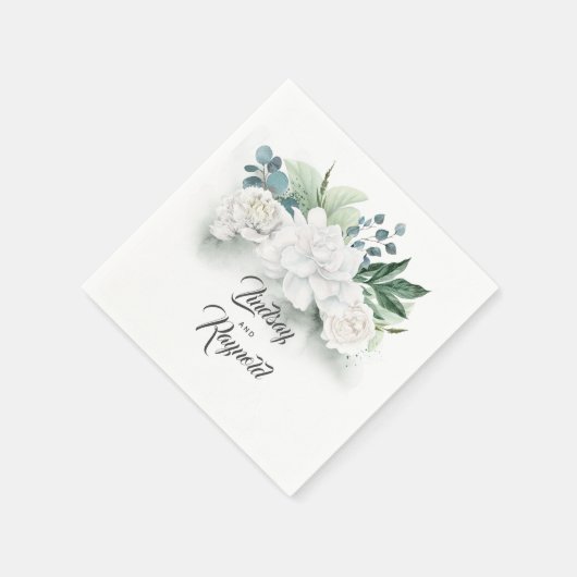 Grüne und weiße Blume Romantische Hochzeit Serviette (Ecke)