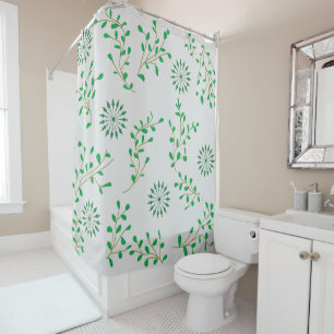 grüne und weiße Blumen Dusche Vorhänge
