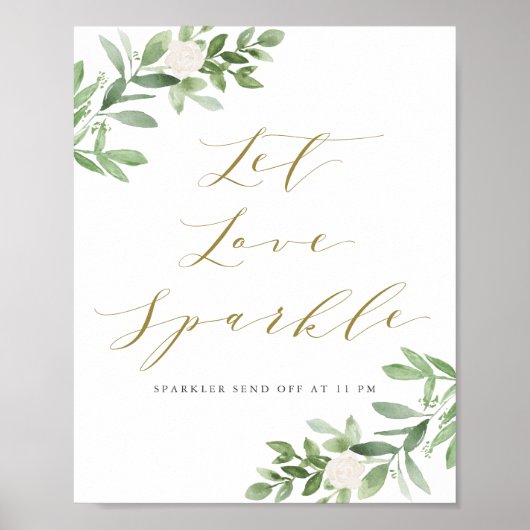Grüne und weiße Blumen Lassend Liebe Sparkle Weddi Poster (Vorne)