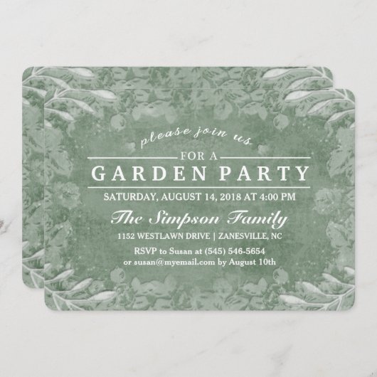 Grüne und weiße Blumengarten Party Einladung (Vorne/Hinten)