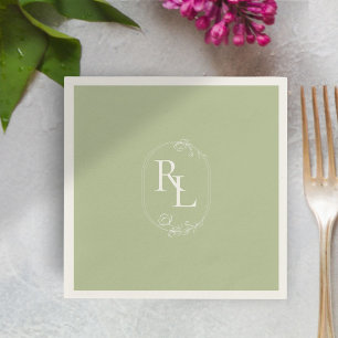 Grüne und weiße Blütenmonogramm Hochzeit von Napki Serviette