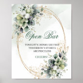 Grüne und weiße Boho-Open-Bar-Hochzeitstafel Poster (Vorne)