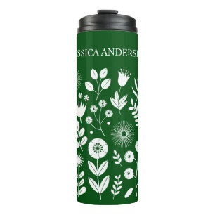 Grüne und Weiße Boho Wildblume Thermosbecher