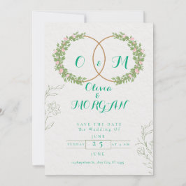 Grüne und weiße botanische Hochzeitseinladung Einladung