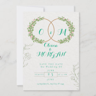 Grüne und weiße botanische Hochzeitseinladung Einladung