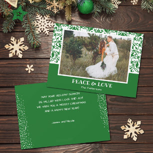 Grüne und Weiße Damast-Weihnachtsfoto Feiertagskarte