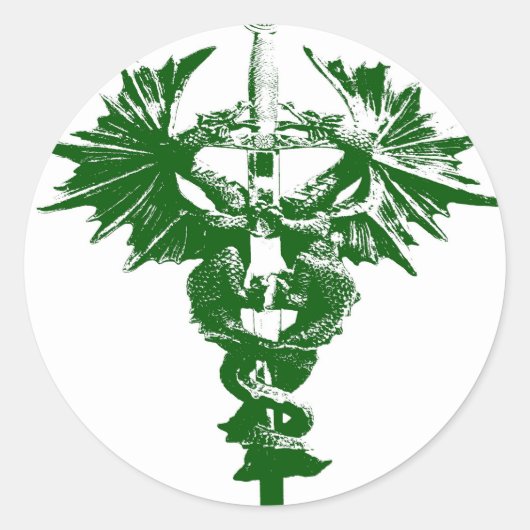 Grüne und Weiße Drachen Runder Aufkleber (Vorderseite)
