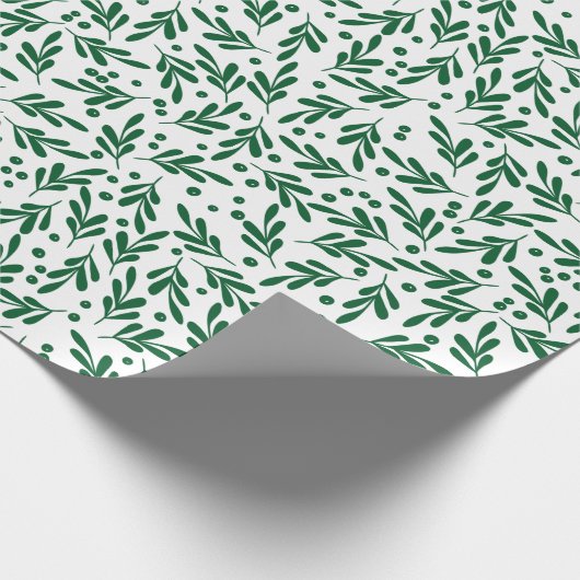Grüne und weiße, festliche Blätter | Urlaub Geschenkpapier (Ecke)