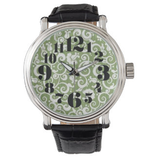 Grüne und weiße florale Blüten Armbanduhr