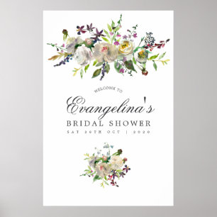 Grüne und weiße florale Bridal Shower Begrüßung Poster